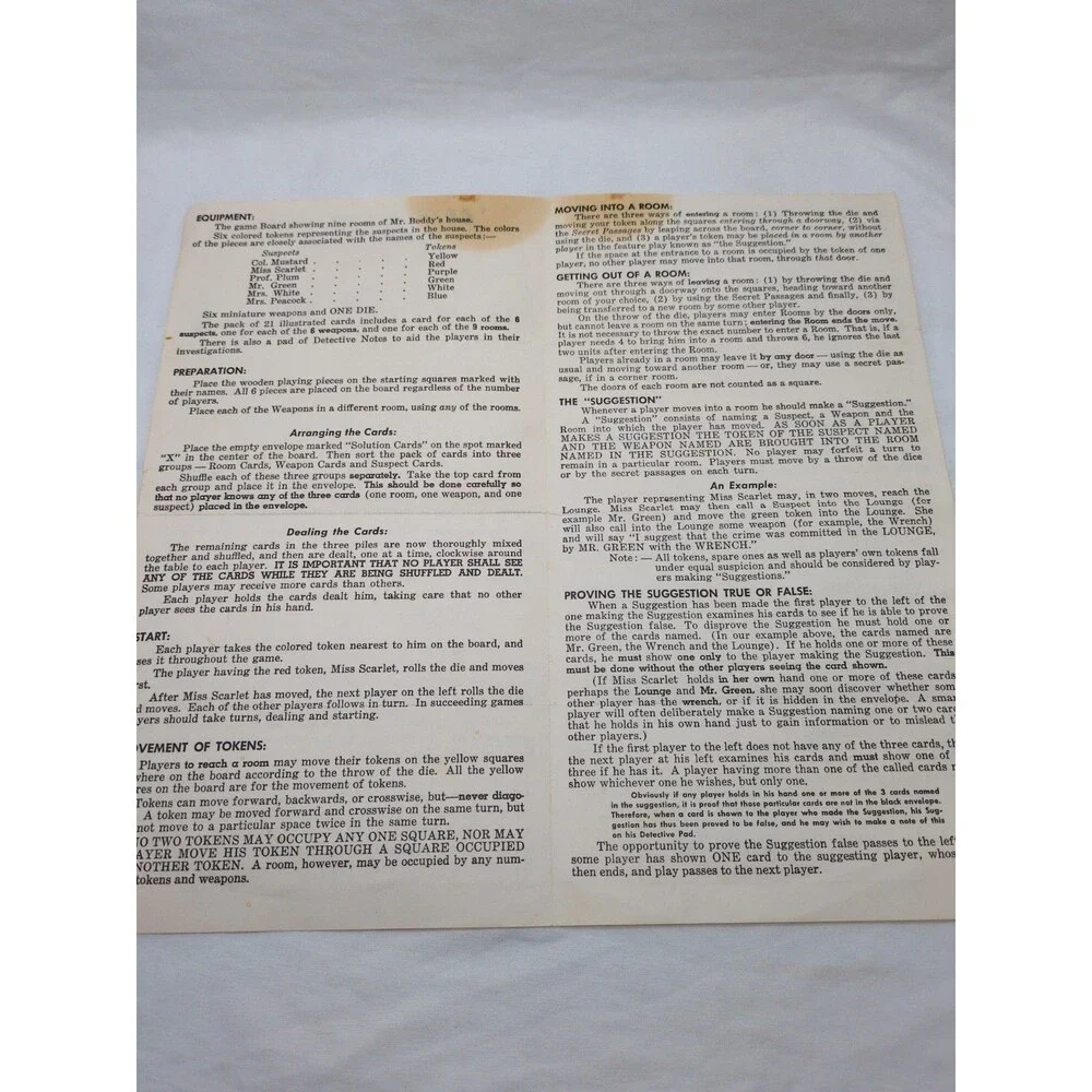 *Damaged* Vintage 1950 Clue Parker Brothers Rulebook